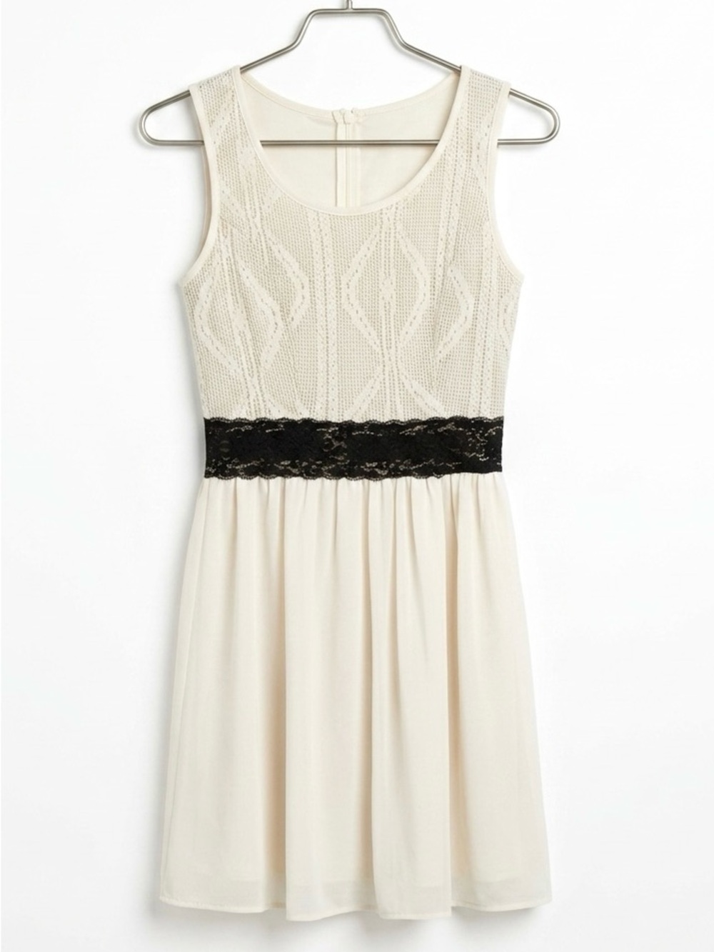 Monteau Cream Mini Dress with Black Lace Waistband - size small - fairycore